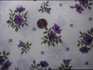 catalog photo of vintage cotton print, purple & blue flowers