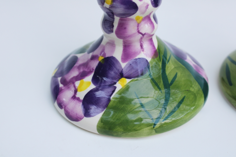 photo of purple floral vintage Portugal pottery hand painted candlesticks Jay Willfred Andrea by Sadek  #2