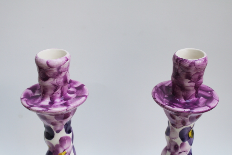 photo of purple floral vintage Portugal pottery hand painted candlesticks Jay Willfred Andrea by Sadek  #3