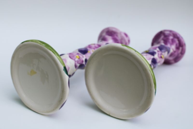photo of purple floral vintage Portugal pottery hand painted candlesticks Jay Willfred Andrea by Sadek  #6