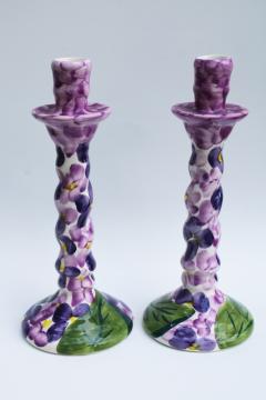 purple floral vintage Portugal pottery hand painted candlesticks Jay Willfred Andrea by Sadek 