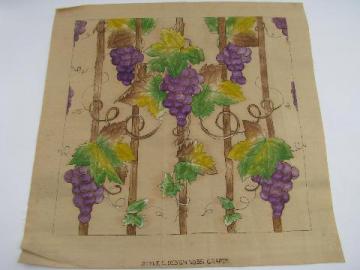 catalog photo of purple grapes, vintage cotton pillow top for tinted embroidery