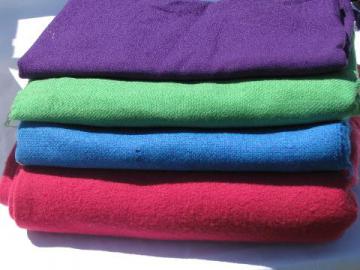 catalog photo of purple / green / blue / pink, lot vintage wool fabric for sewing crafts, felting, braiding rugs