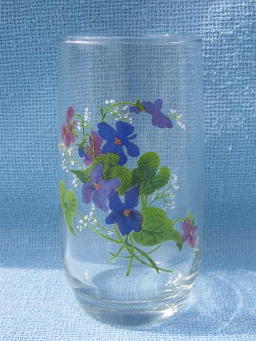 photo of purple violets Arocoroc France glass lemonade set, pitcher & glasses #3