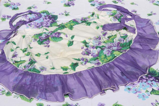 photo of purple violets vintage printed cotton apron & kitchen tablecloth, so retro & so sweet! #1