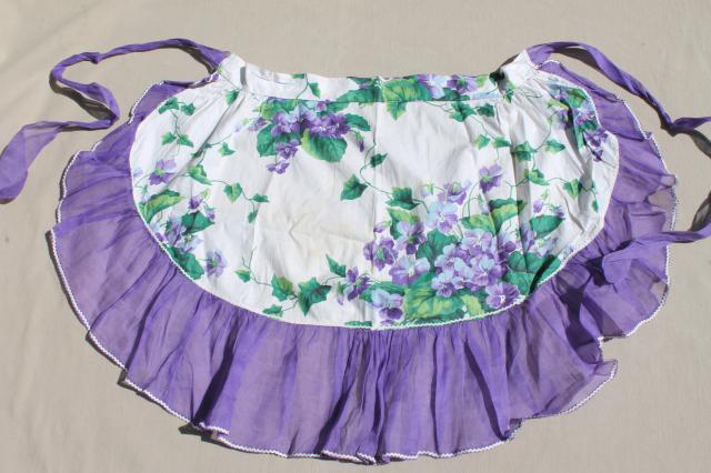 photo of purple violets vintage printed cotton apron & kitchen tablecloth, so retro & so sweet! #5