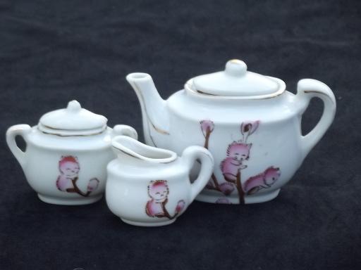 photo of pussy willow babies child's china tea set, vintage Japan toy doll dishes #6