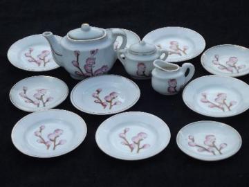 catalog photo of pussy willow babies child's china tea set, vintage Japan toy doll dishes