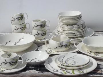 catalog photo of pussy willow print 50s vintage W S George china dinnerware, set for 6