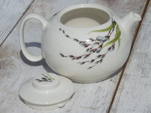 photo of pussy willow print teapot, 50s vintage W S George china tea pot #2