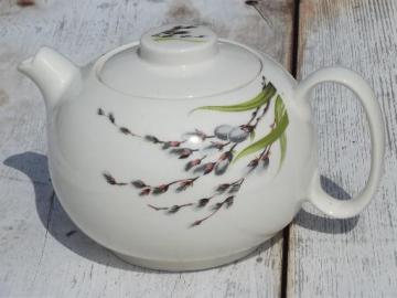 catalog photo of pussy willow print teapot, 50s vintage W S George china tea pot