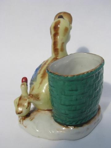 photo of quacking duck & baby duckling, vintage hand-painted Japan pocket vase #3