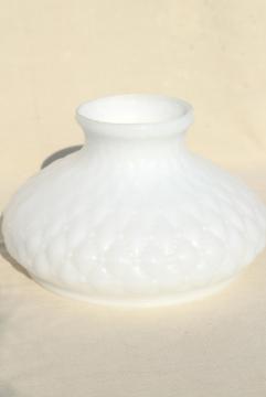 catalog photo of quilted diamond pattern glass lamp light shade, translucent milk glass replacement shade