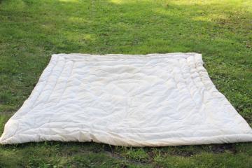 catalog photo of quilted heart old feather comforter or tick mattress in vintage unbleached cotton fabric