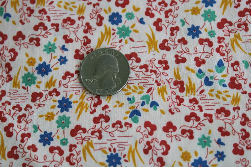 photo of quilting fabric lot mid-century vintage cotton prints red yellow aqua blue #2