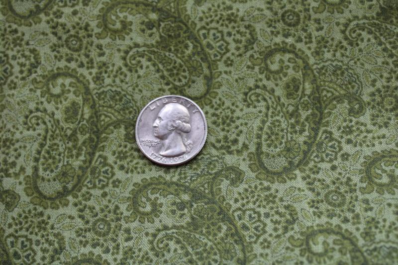photo of quilting weight cotton vintage paisley fabric, print in shades of olive green #1