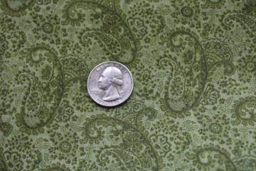 photo of quilting weight cotton vintage paisley fabric, print in shades of olive green