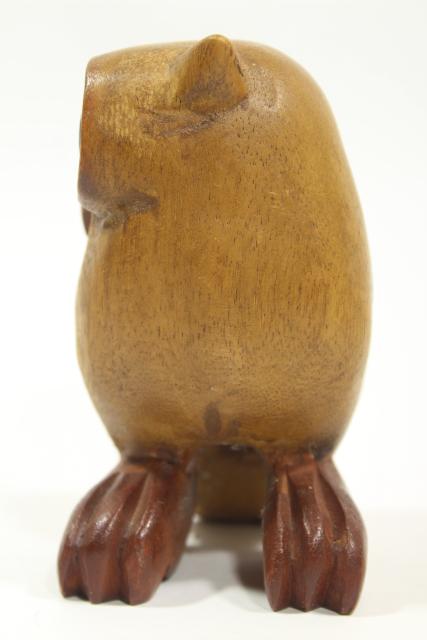 photo of quirky little owl wood carving, 70s 80s vintage handcrafted carved wooden owlet #3