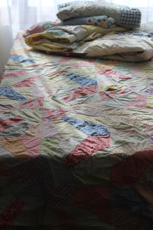 photo of ragged vintage quilt tops, lot pieced patchwork for crafts sewing upcycle projects #1