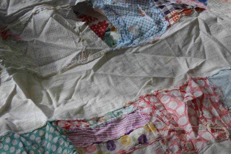 photo of ragged vintage quilt tops, lot pieced patchwork for crafts sewing upcycle projects #5