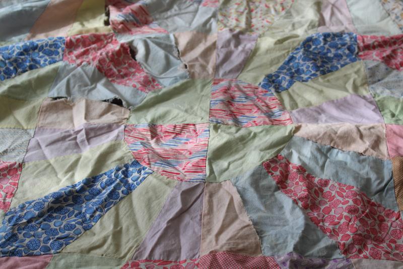 photo of ragged vintage quilt tops, lot pieced patchwork for crafts sewing upcycle projects #12