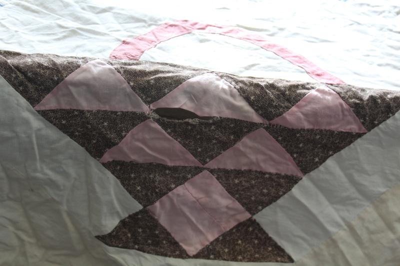 photo of ragged vintage quilt tops, lot pieced patchwork for crafts sewing upcycle projects #17