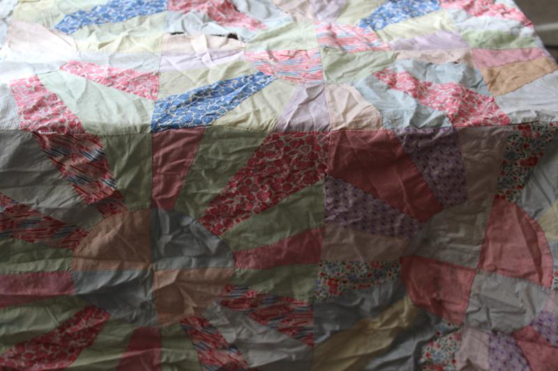 photo of ragged vintage quilt tops, lot pieced patchwork for crafts sewing upcycle projects #23