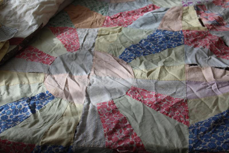 photo of ragged vintage quilt tops, lot pieced patchwork for crafts sewing upcycle projects #25