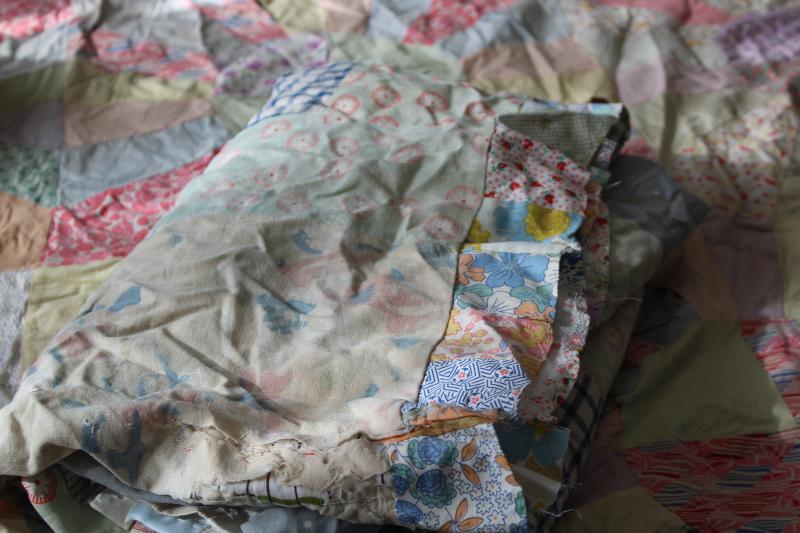 photo of ragged vintage quilt tops, lot pieced patchwork for crafts sewing upcycle projects #26