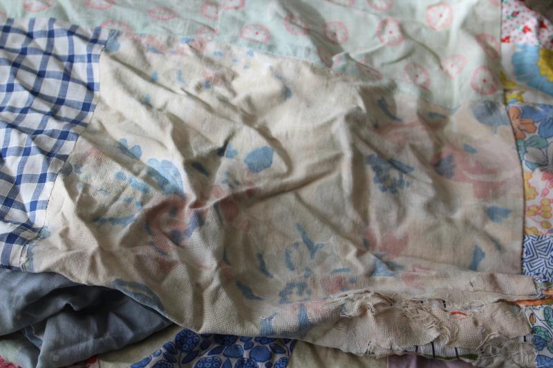 photo of ragged vintage quilt tops, lot pieced patchwork for crafts sewing upcycle projects #27