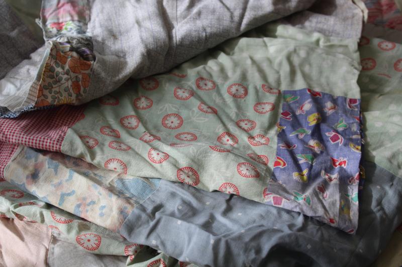 photo of ragged vintage quilt tops, lot pieced patchwork for crafts sewing upcycle projects #28