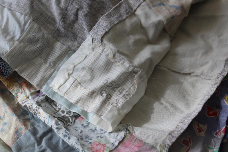 photo of ragged vintage quilt tops, lot pieced patchwork for crafts sewing upcycle projects #29