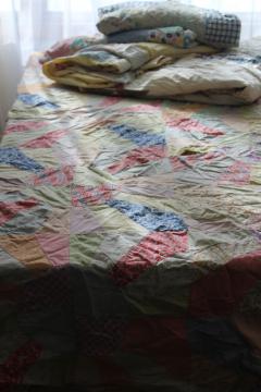 catalog photo of ragged vintage quilt tops, lot pieced patchwork for crafts sewing upcycle projects