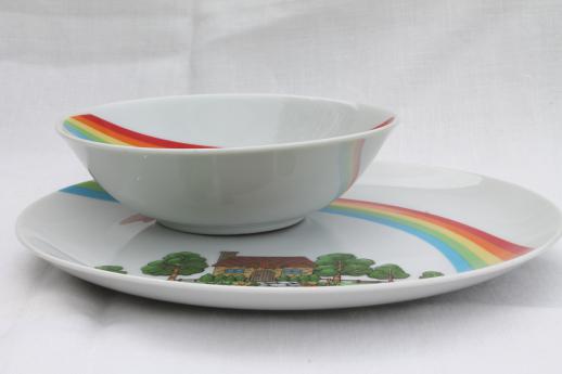 photo of rainbow cottage vintage Enesco china plate & bowl, house at rainbow's end #3