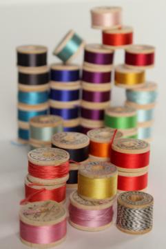 catalog photo of rainbow jewel colors antique vintage pure silk buttonhole twist embroidery sewing thread lot