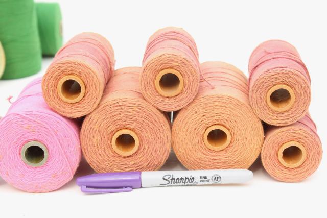 photo of rainbow of vintage cotton string spools, baker's twine cord yarn or weaving thread #3