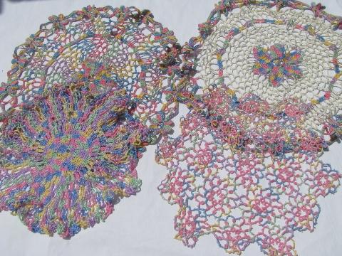 photo of rainbow pastels vintage varigated cotton tatting & crochet thread lace doilies lot #1