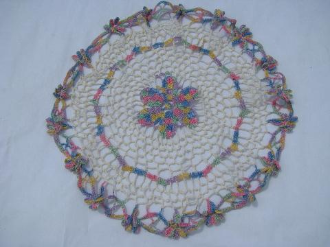 photo of rainbow pastels vintage varigated cotton tatting & crochet thread lace doilies lot #4