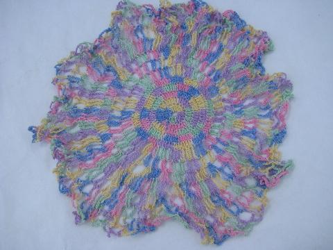 photo of rainbow pastels vintage varigated cotton tatting & crochet thread lace doilies lot #5