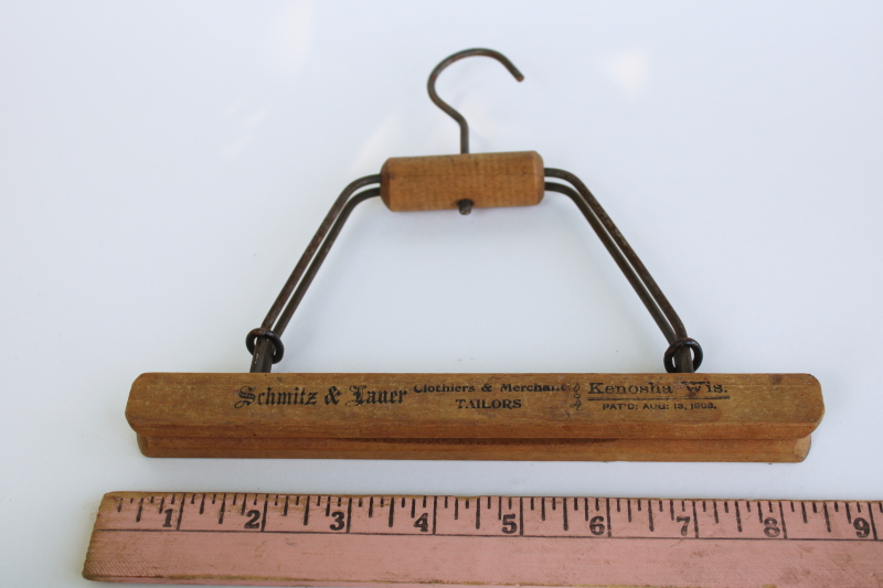 photo of rare 1908 antique suit hanger Kenosha Wisconsin Schmitz & Lauer clothiers merchant tailors vintage advertising  #3