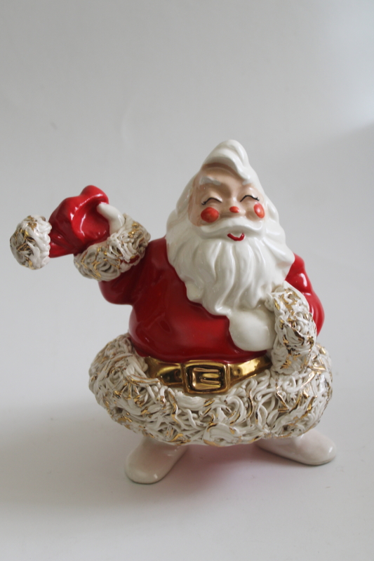 photo of rare 1950s vintage Joanna California spaghetti ceramic Santa figurine, MCM Christmas decor #1