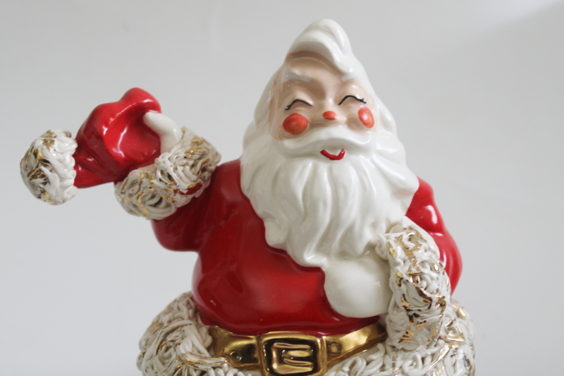 photo of rare 1950s vintage Joanna California spaghetti ceramic Santa figurine, MCM Christmas decor  #2