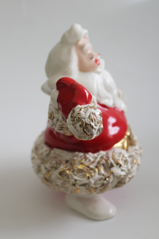 photo of rare 1950s vintage Joanna California spaghetti ceramic Santa figurine, MCM Christmas decor  #5