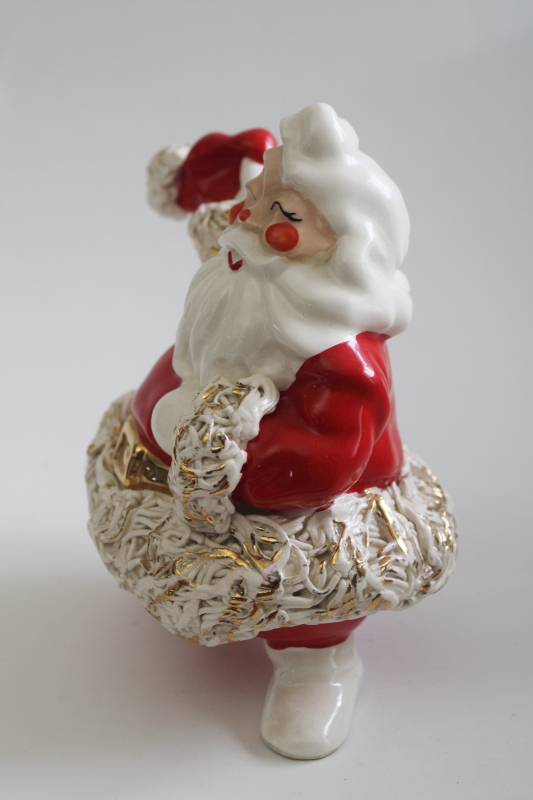 photo of rare 1950s vintage Joanna California spaghetti ceramic Santa figurine, MCM Christmas decor  #6