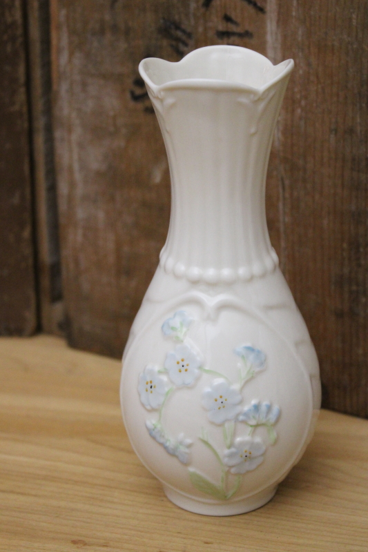 photo of rare Belleek vase, Irish blue flax or forget me not flowers blue floral circa 2010 #1