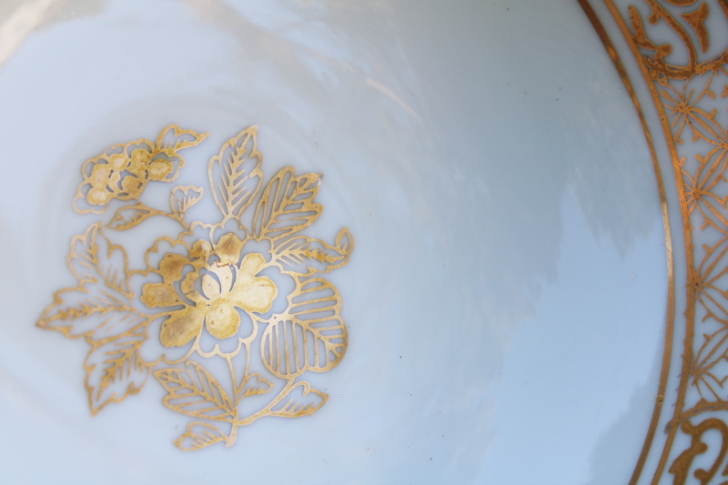 photo of rare Gold Imari vintage Japan porcelain bowls trio, teal green chinoiserie hand painted peacock birds #12