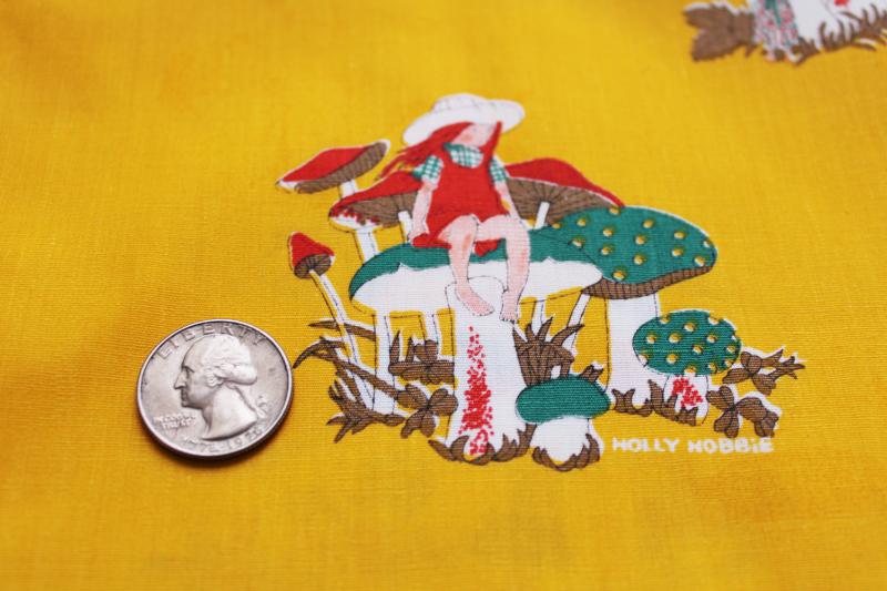 photo of rare Holly Hobbie print fabric, girls w/ giant mushrooms Manes American Greetings #4