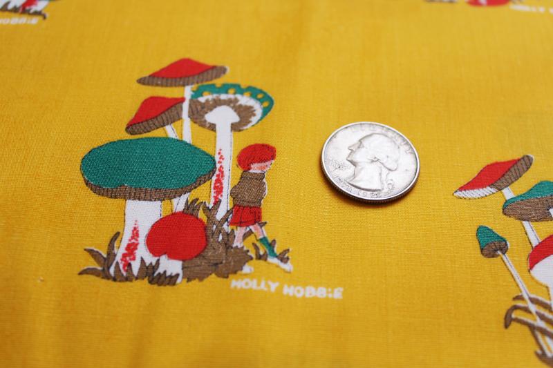 photo of rare Holly Hobbie print fabric, girls w/ giant mushrooms Manes American Greetings #5