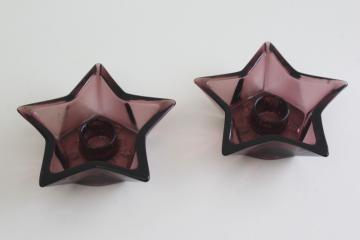 catalog photo of rare Moroccan amethyst glass star shape candle holders, vintage Hazel Atlas glassware