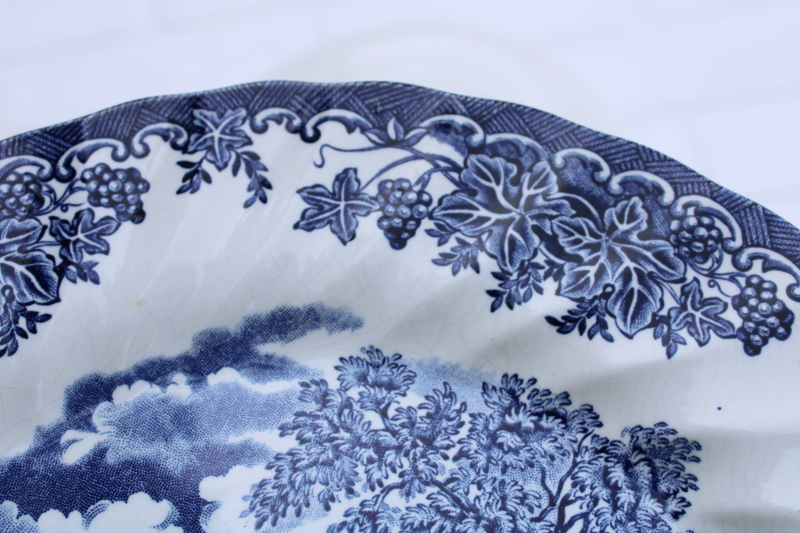 photo of rare Myott The Brook vintage blue & white china dinner plates, Tennyson verse English country scene  #3